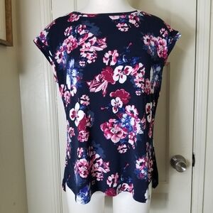 ELLE blue pink floral sleeveless blouse size M